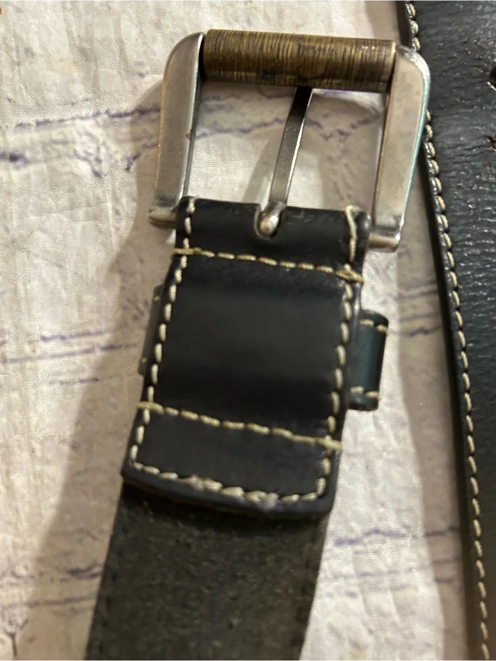 COLUMBIA GENUINE LEATHER CHUNKY BELT SIZE 40 & INDIA MADE BLACK STITCHED 38 BELT